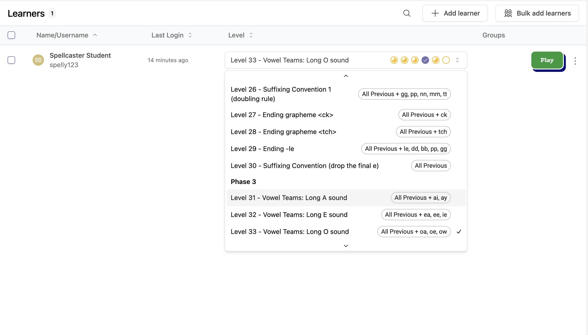 Spellcaster Dashboard Level Change