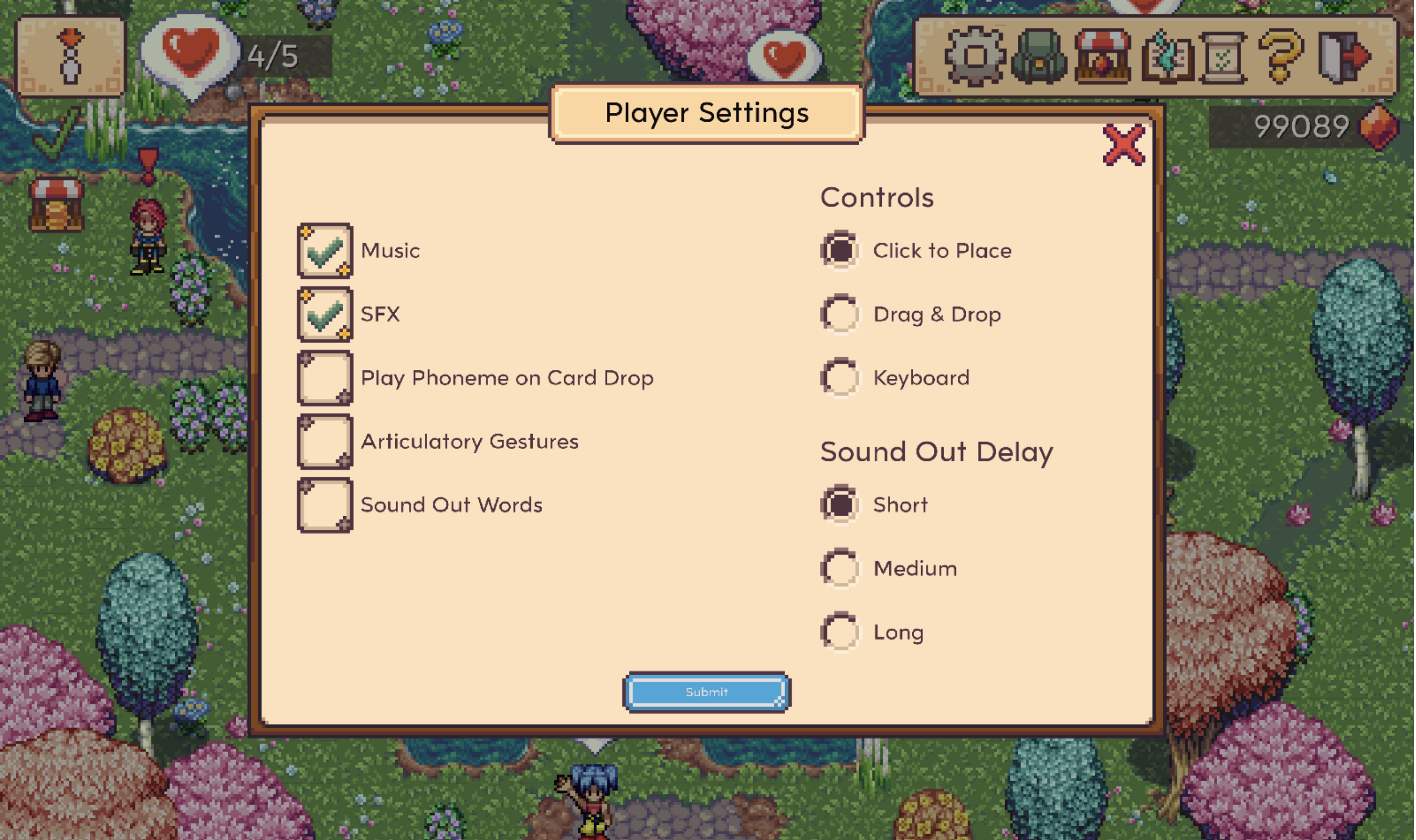 Spellcaster game settings panel